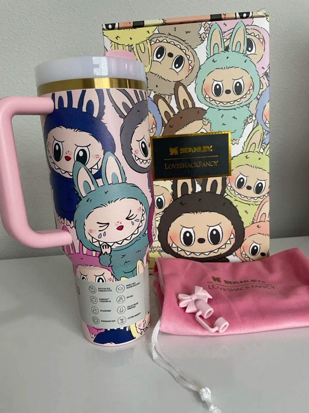 Stanley Pink Patterned Loveshackfancy Quencher Tumbler with Handle - Picture 3 of 6
